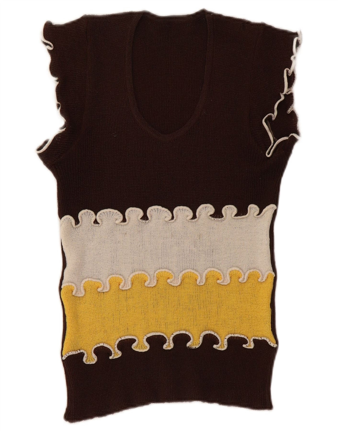 Vintage Womens Vest Tank Top UK 8 Small Brown Colorblock