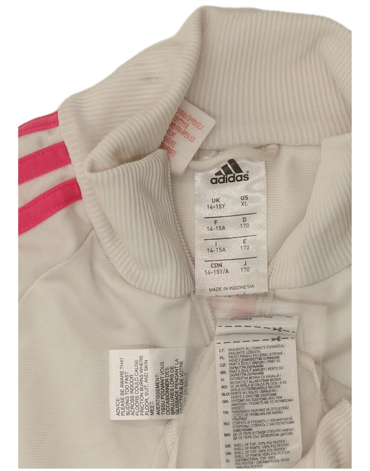 Jachetă de top pentru trening cu grafic pentru fete Adidas 14-15 ani poliester alb