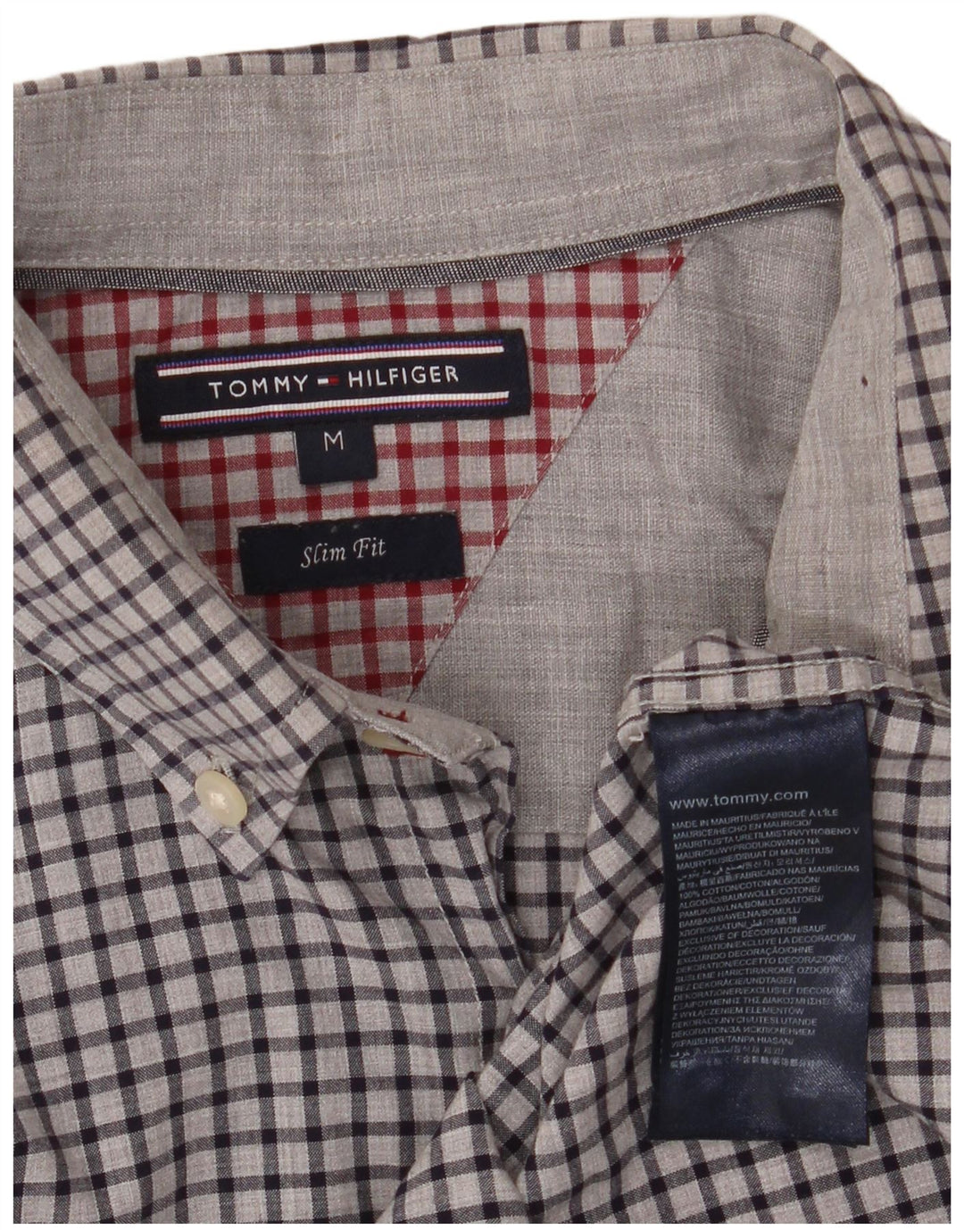 Cămașă Slim Fit Tommy Hilfiger pentru bărbați, din bumbac vichy, gri mediu