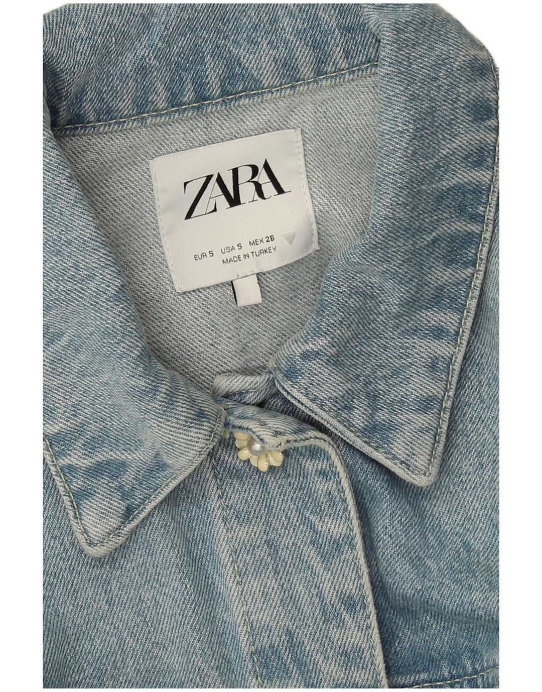 Jachetă de denim scurtă pentru femei Zara UK 10 Small Blue Patchwork