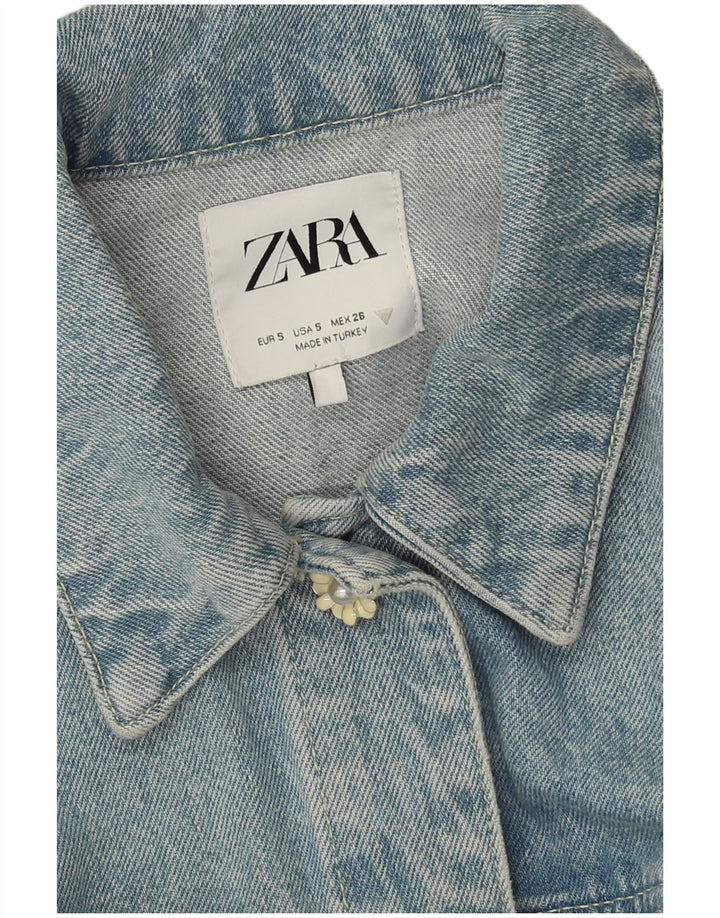 Jachetă de denim scurtă pentru femei Zara UK 10 Small Blue Patchwork