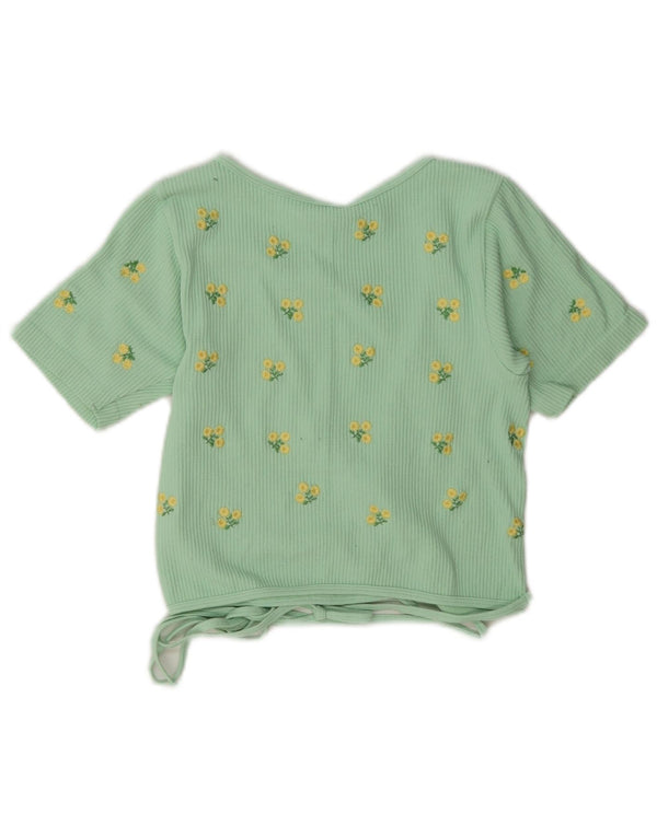 Top cardigan pentru femei Zara UK 12 Medium Verde Floral Poliamidă