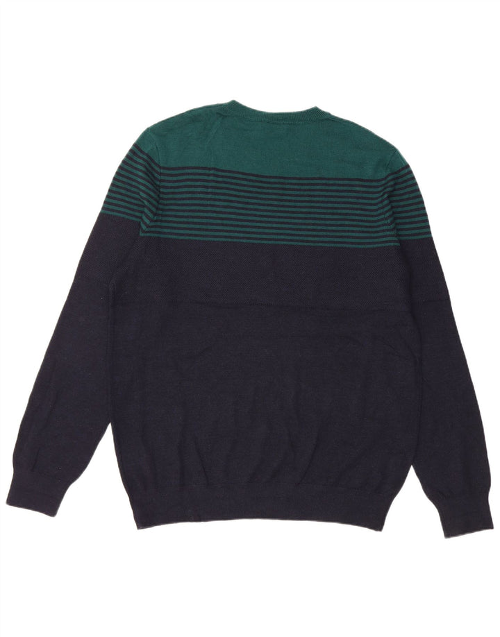 Pulover Jaeger pentru bărbați, cu gât roșu, lână color block, albastru mare