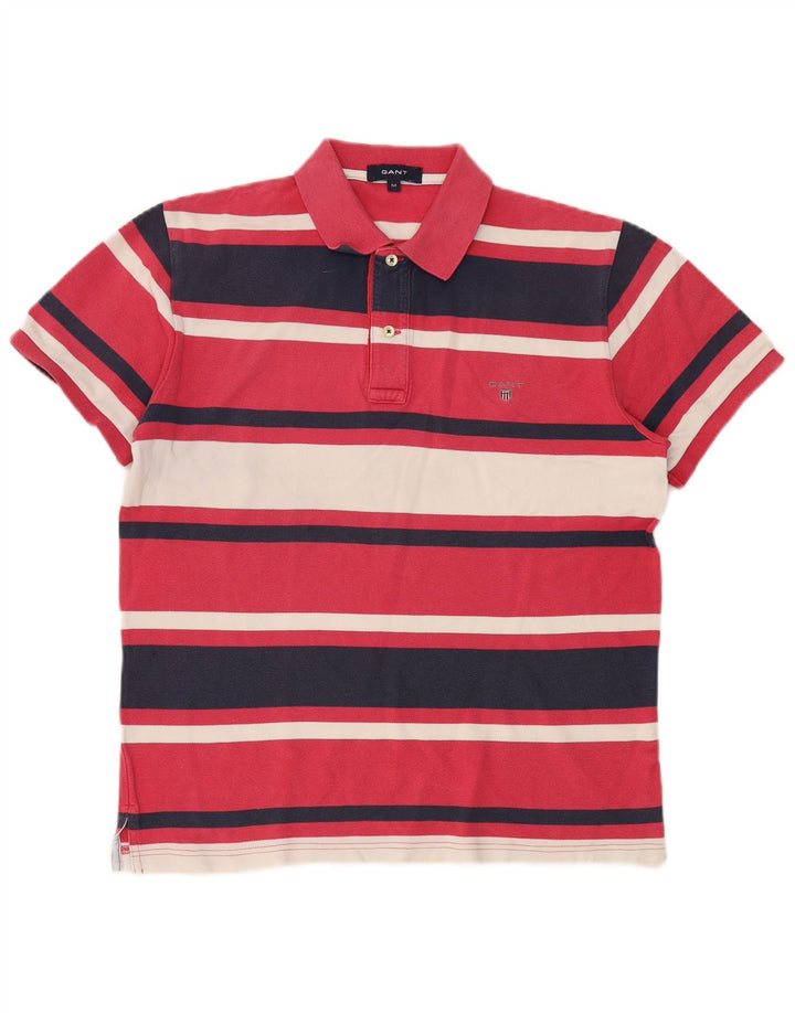 Tricou polo pentru bărbați Gant, bumbac cu dungi roz mediu