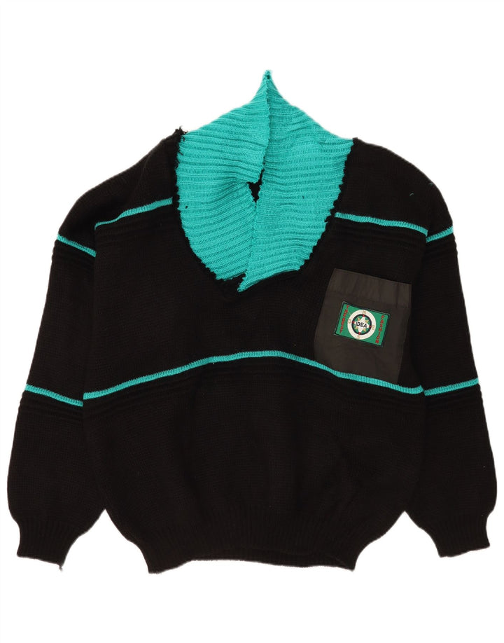 Idea Pulover pentru bărbați cu gât șal, mare, negru, color block
