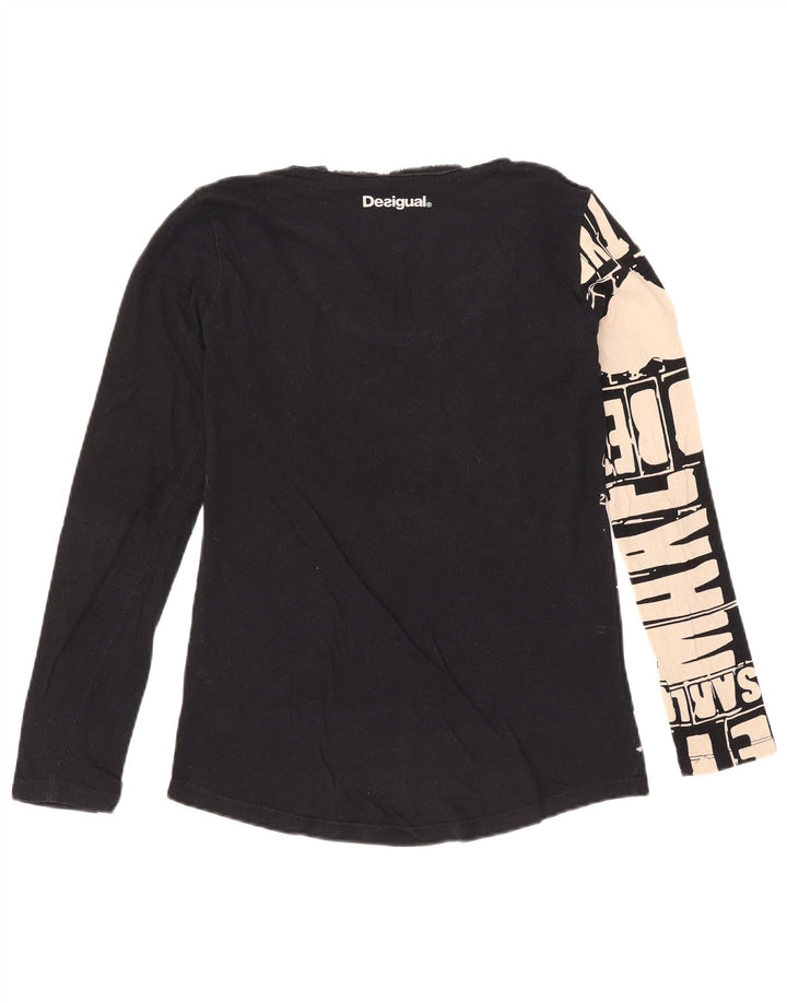 Top grafic pentru femei Desigual cu mânecă lungă UK 12, bumbac mediu negru