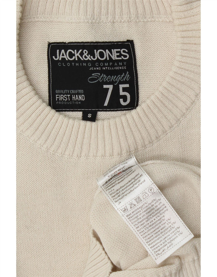 JACK & JONES Pulover cu decolteu rotund cu grafic pentru bărbați, mic, alb