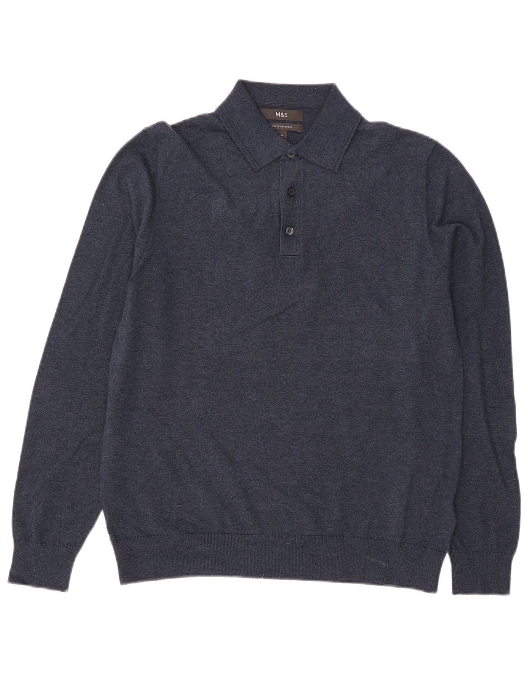 Pulover pentru bărbați Marks & Spencer, cu gât polo, bumbac mediu albastru bleumarin
