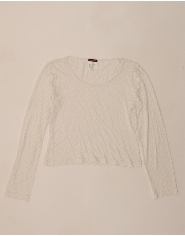 GF FERRE Womens Graphic Top Long Sleeve UK 16 Large White Viscose Vintage GF Ferre and Second-Hand GF Ferre from Messina Hembry 