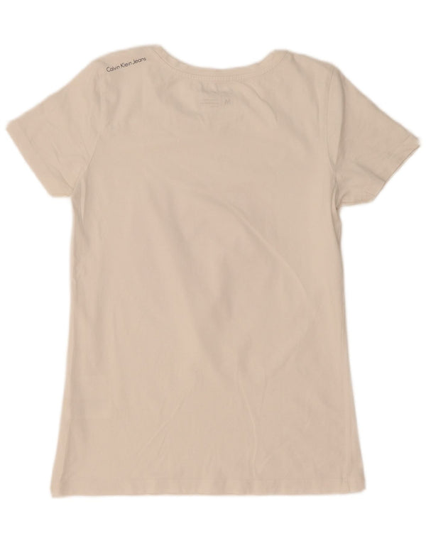 Tricou grafic pentru femei Calvin Klein Jeans Top UK 12 Bumbac alb mediu