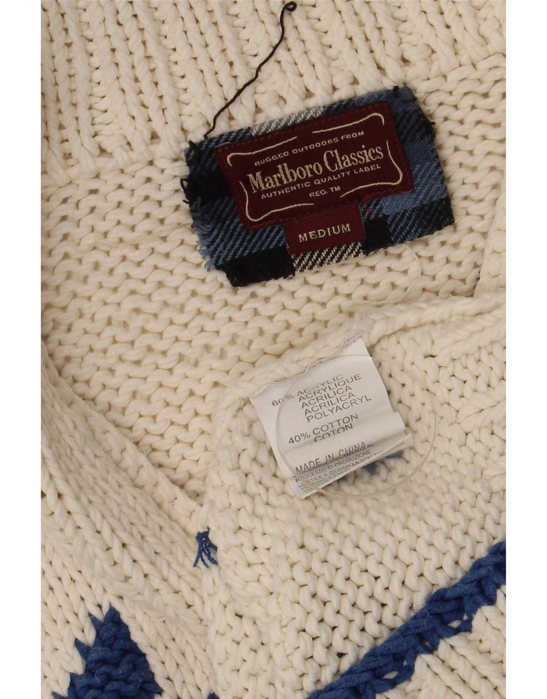 Pulover cardigan pentru bărbați Marlboro Classics, mediu alb deschis, fair isle retro