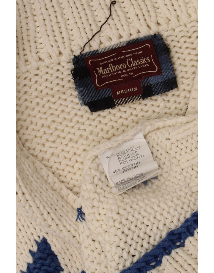 Pulover cardigan pentru bărbați Marlboro Classics, mediu alb deschis, fair isle retro