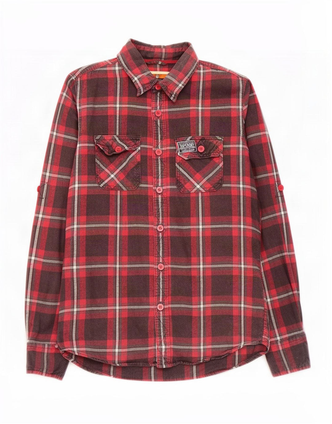 Cămașă de flanel pentru bărbați Superdry, bumbac cu carouri roșii mari