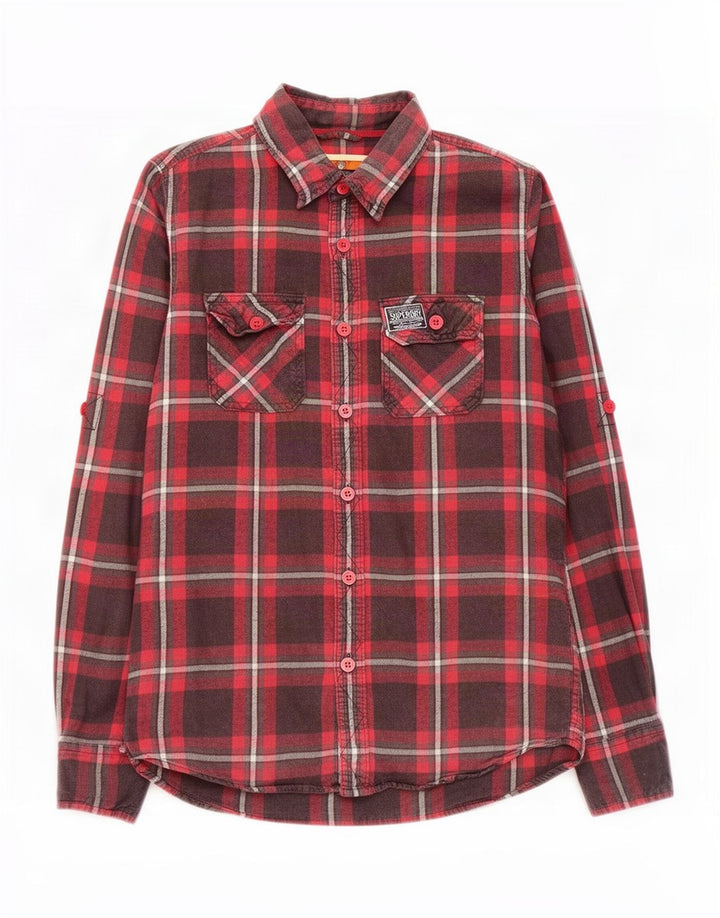 Cămașă de flanel pentru bărbați Superdry, bumbac cu carouri roșii mari