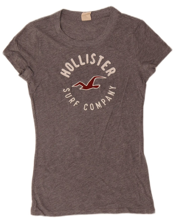 Hollister Womens Graphic T-Shirt Top UK 8 Small Grey Flecked