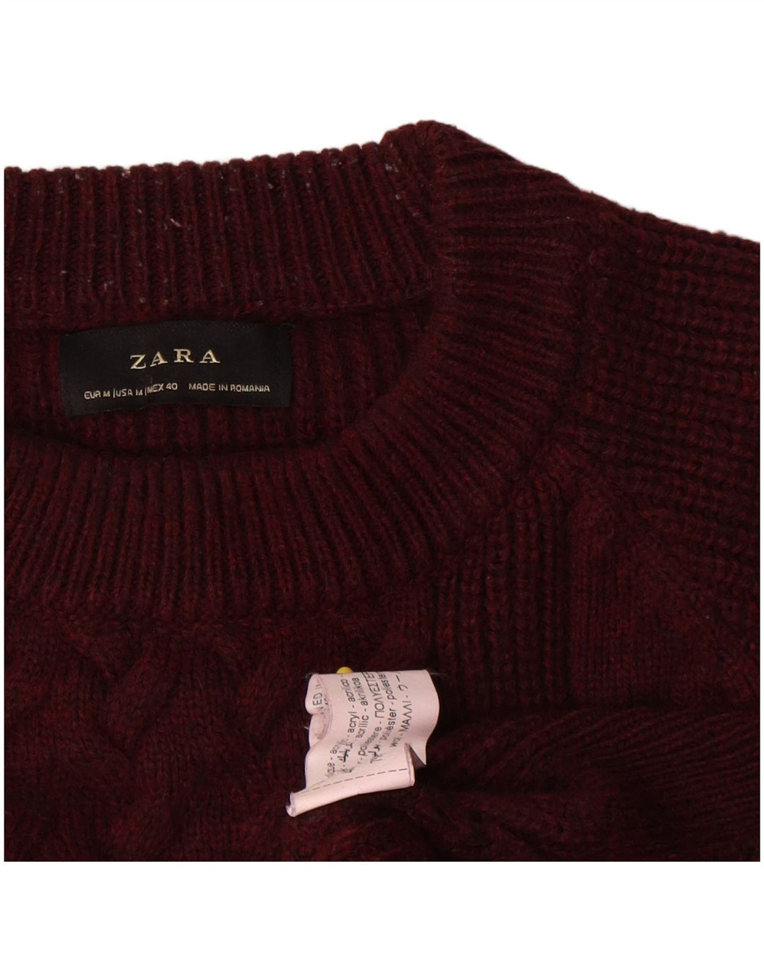 Pulover pentru bărbați Zara, cu decolteu rotund, din lână burgundă medie
