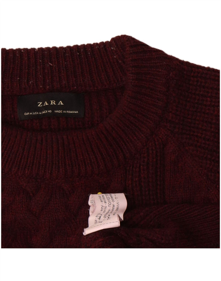 Pulover pentru bărbați Zara, cu decolteu rotund, din lână burgundă medie