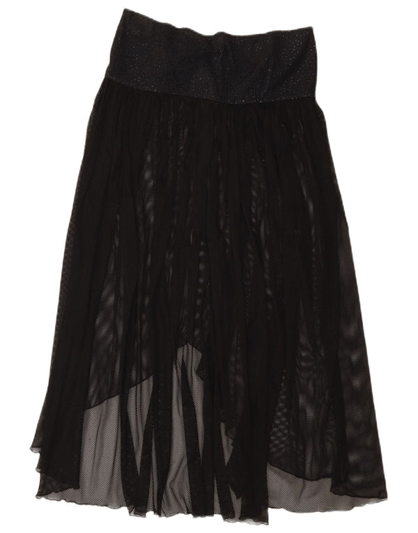 Parah Womens See Through Asymmetrical Skirt Medium W28 Black Polyamide