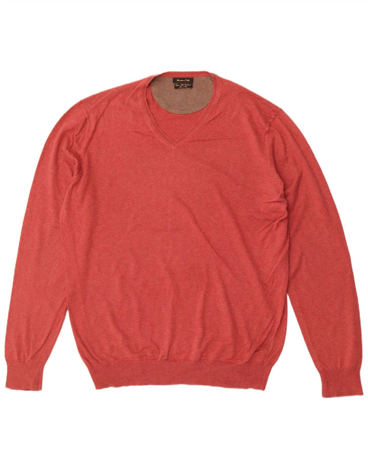 Massimo Dutti Pulover cu decolteu în V pentru bărbați, XL, bumbac roșu