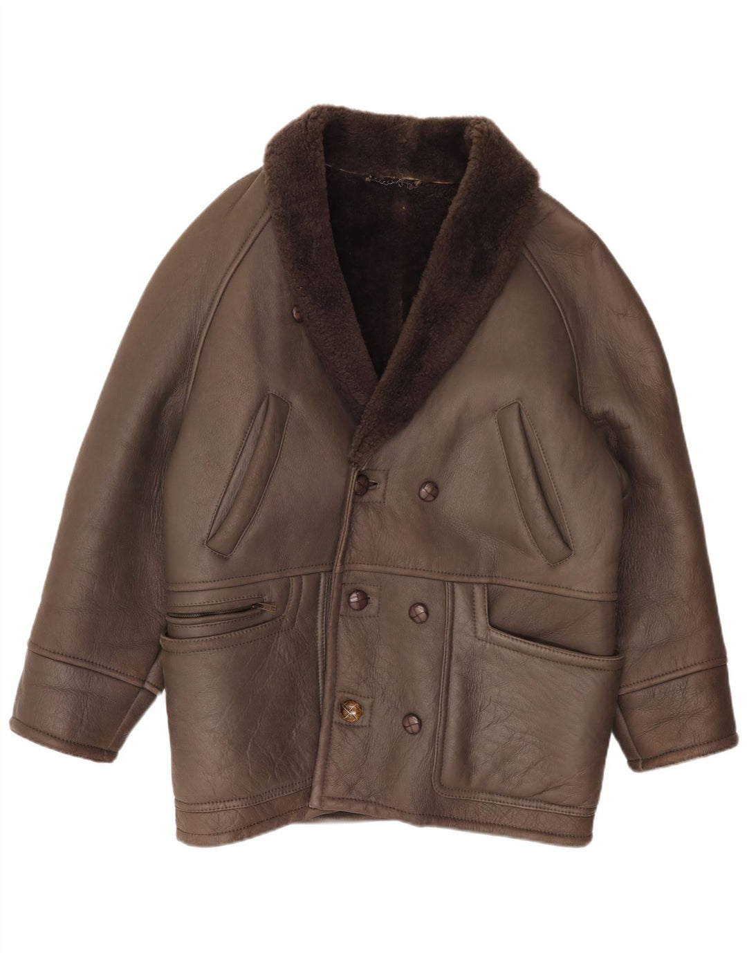 Jachetă din shearling pentru bărbați de epocă, mare, maro, 50