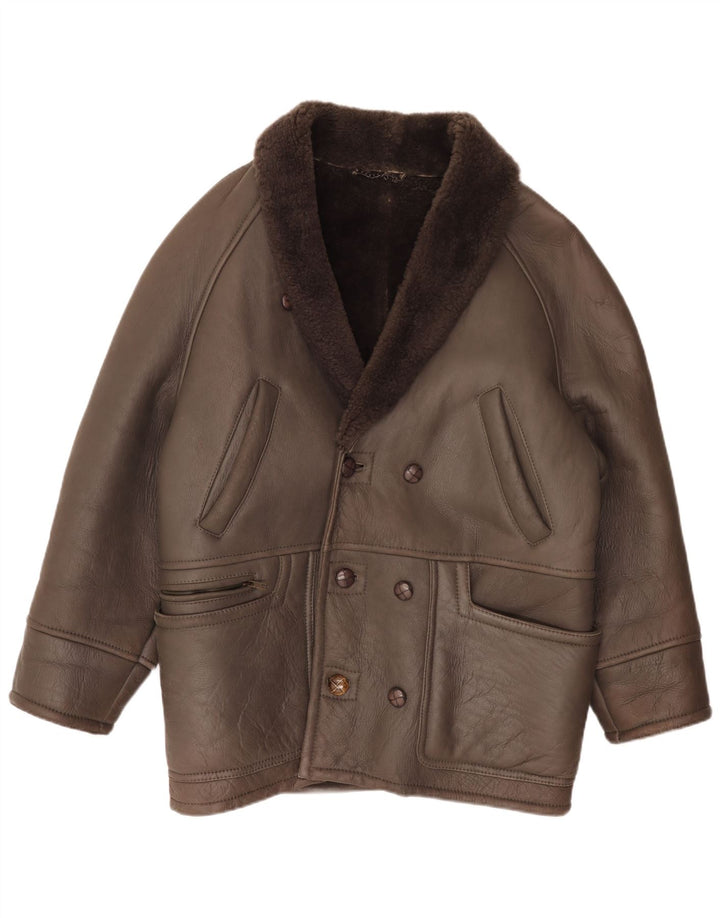 Jachetă din shearling pentru bărbați de epocă, mare, maro, 50