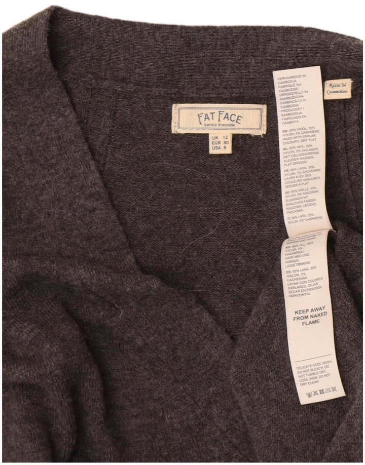 Pulover pentru femei Fat Face supradimensionat cu decolteu în V UK 12 Lână gri mediu