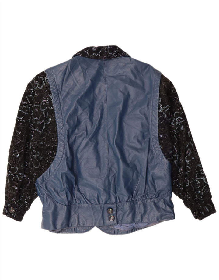 Jachetă de piele vintage pentru femei UK 14 mare, albastru, floral, retro