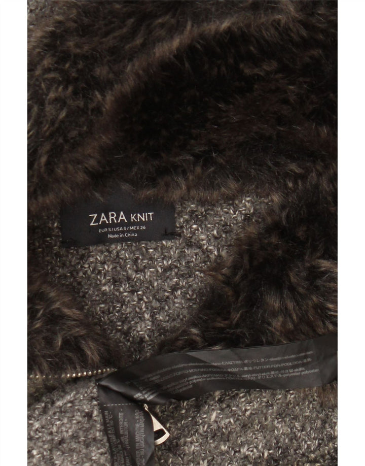 Pardesiu supradimensionat din tricot cu glugă pentru femei Zara UK 10, mic, gri, pete acrilic