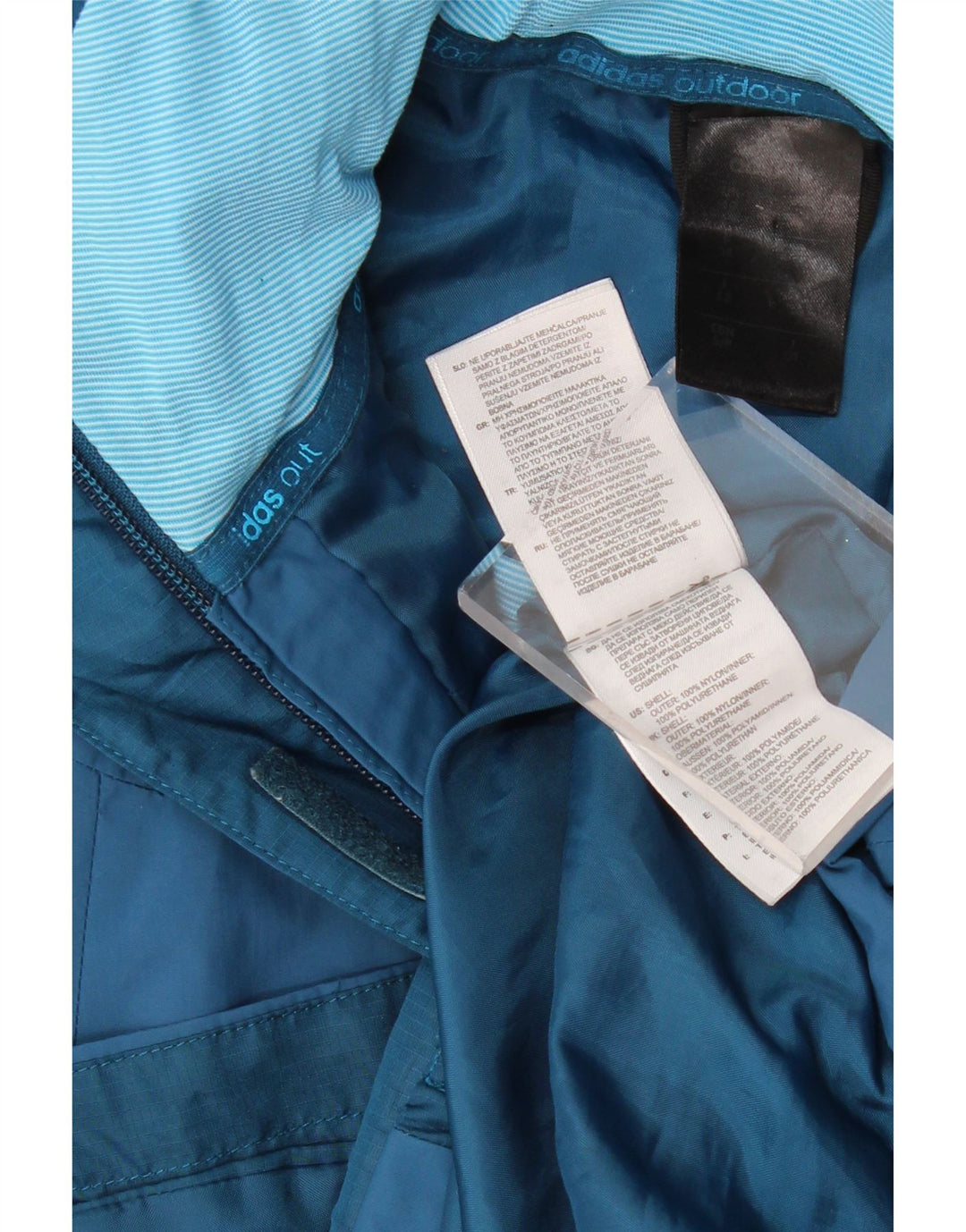 ADIDAS pentru femei Clima Proof jachetă de vânt cu glugă, UK 14, albastru mediu