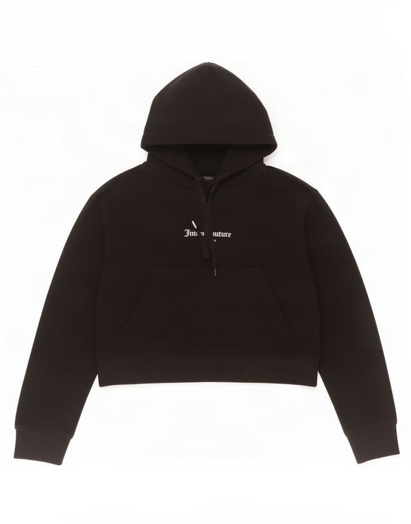 Juicy Couture Crop Graphic Hoodie Jumper pentru femei UK 14, mare, negru, bumbac