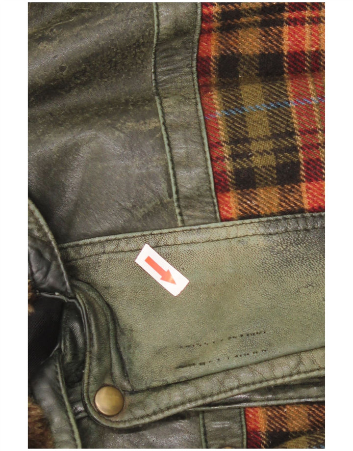 Jachetă de piele vintage pentru bărbați UK 46 3XL Green Check Leather