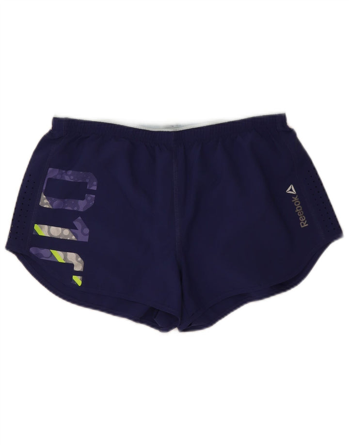 Pantaloni scurti sport grafic Reebok pentru femei UK 10 Small, bleumarin, poliester