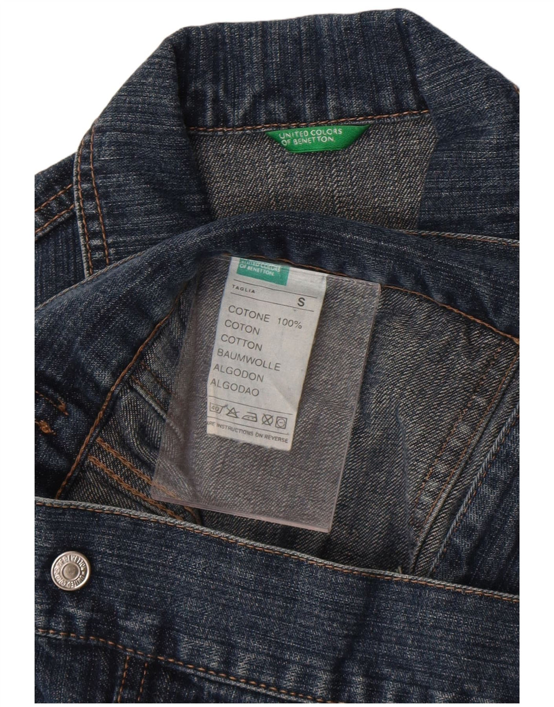 Jachetă de blugi Benetton pentru femei UK 10 Small Blue Bumbac