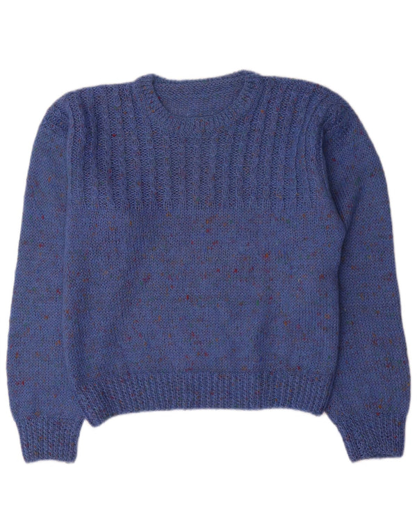 Pulover vintage pentru femei cu gât de barcă UK 14 Medium Blue Flecked