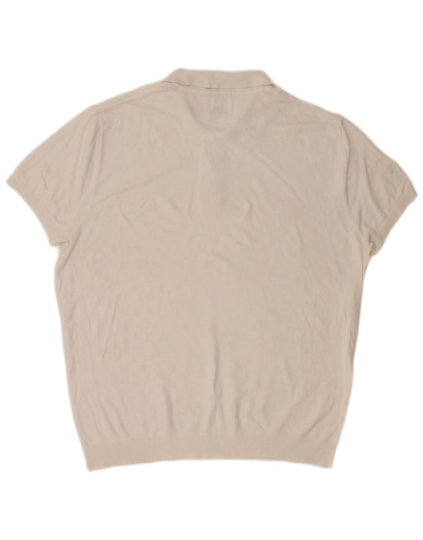 Zara Mens Short Sleeve Polo Neck Jumper Sweater XL White