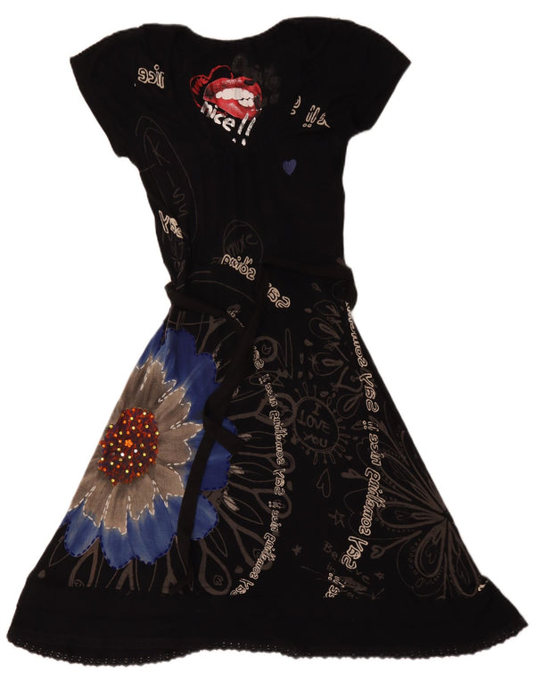 Rochie A-Line Desigual pentru femei UK 12 Medium Black Floral Viscose