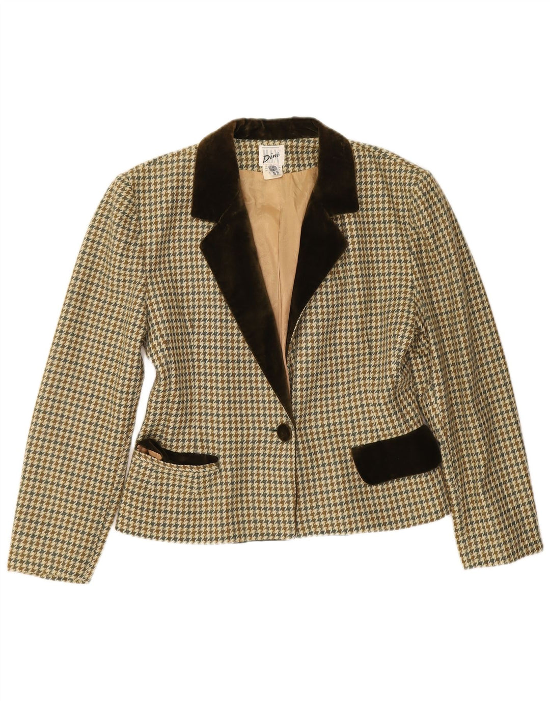 Blazer Vintage pentru femei cu 1 nasture EU 38 Medium Bej Houndstooth