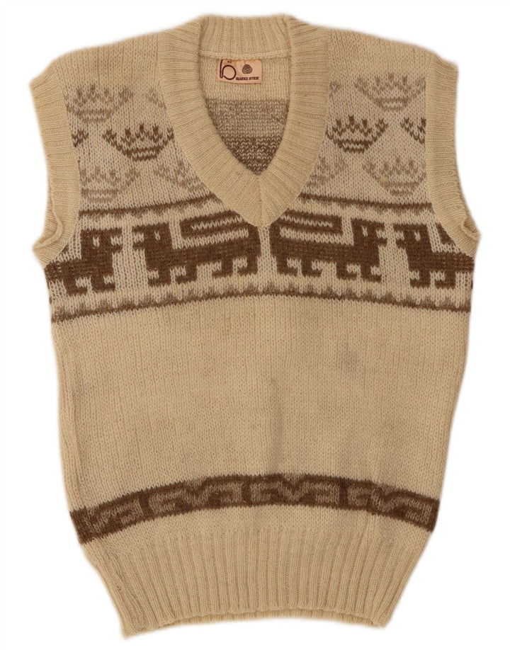 Vintage Femei Vest Tank Top IT 40 Small Beige Fair Isle Lână