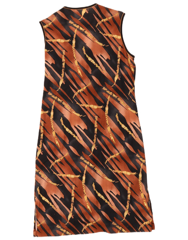 Vintage Womens Sleeveless Shift Dress UK 16 Large Brown Animal Print