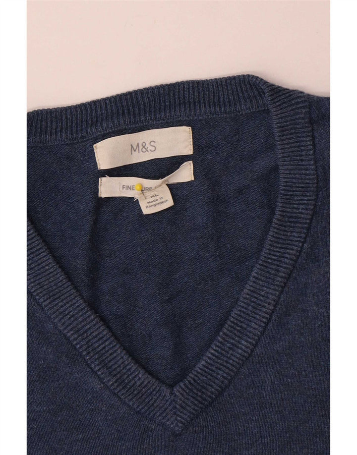 Pulover pentru bărbați Marks & Spencer, cu decolteu în V, XL, bumbac, albastru