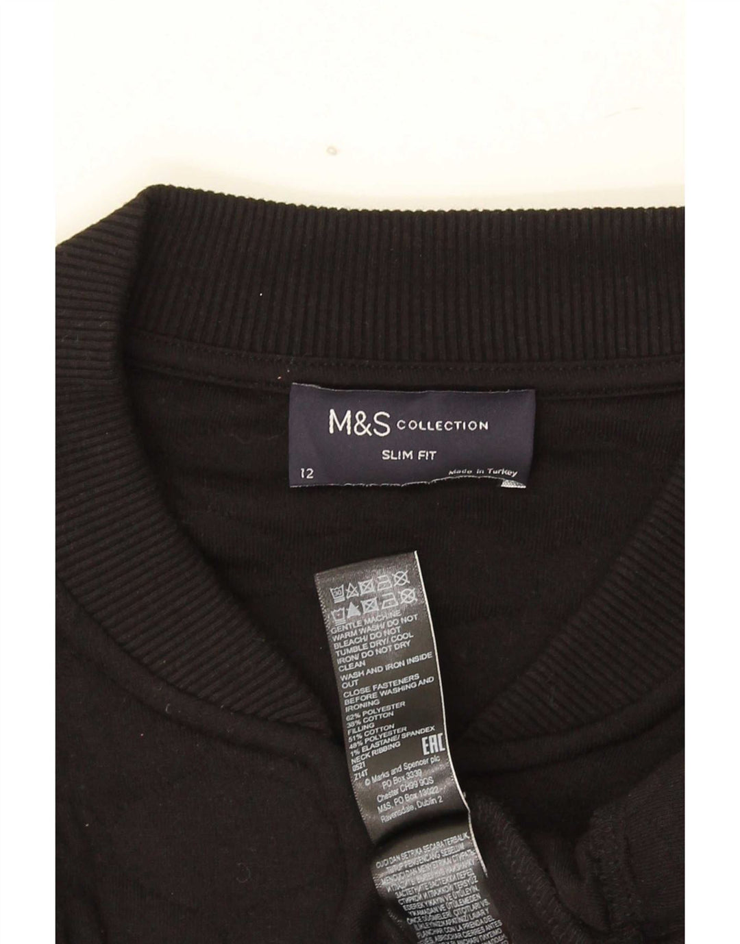 Jachetă matlasată pentru femei Marks & Spencer, slim fit, UK 12, bumbac mediu negru