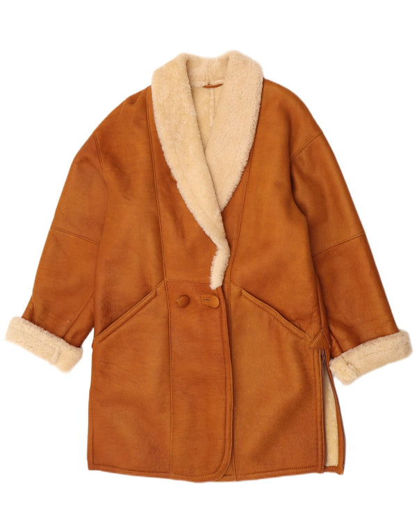 Vintage Womens Shearling Coat UK 14 Medium Brown