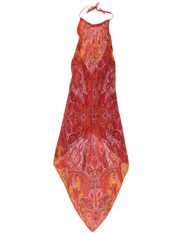 Rochie asimetrică de epocă pentru femei UK 8 Small Red Paisley Silk