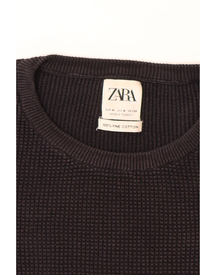 Pulover ZARA pentru bărbați cu gât roșu, bumbac mediu negru
