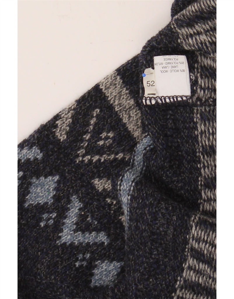 BURLINGTON Mens Crew Neck Jumper Sweater IT 52 Large Navy Blue Fair Isle Vintage Burlington and Second-Hand Burlington from Messina Hembry 