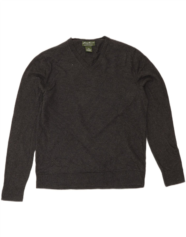 EDDIE BAUER Womens V-Neck Jumper Sweater UK 14 Medium Grey Cotton Vintage Eddie Bauer and Second-Hand Eddie Bauer from Messina Hembry 
