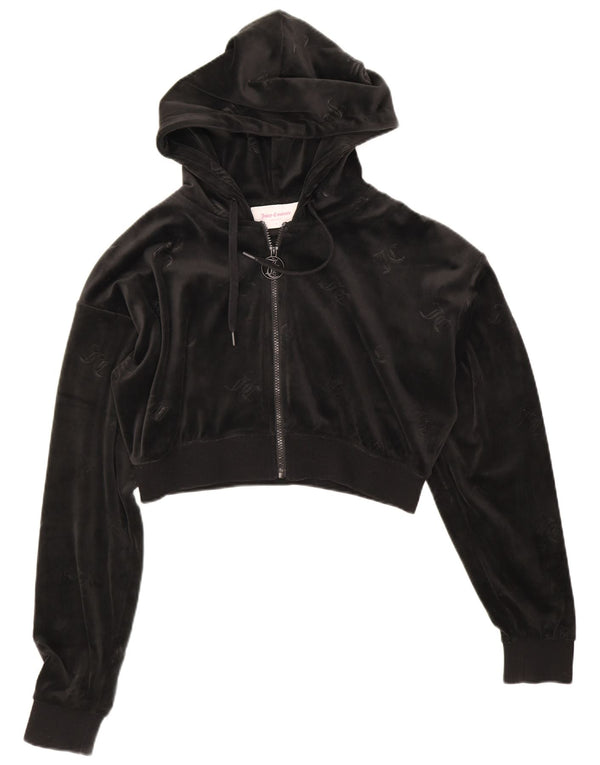 Juicy Couture Pulover Crop Graphic Zip Hoodie pentru femei UK 16 Large Black