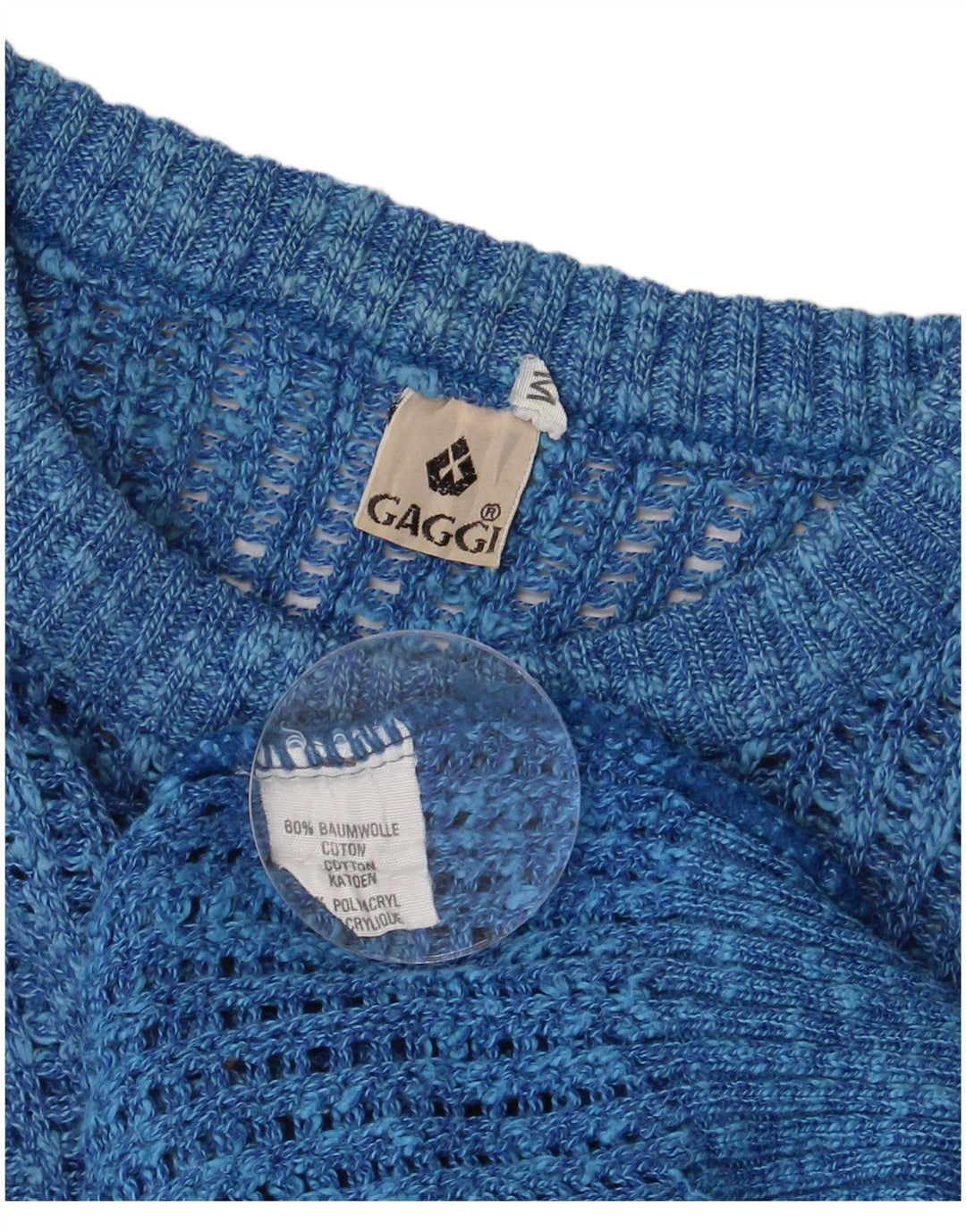 Pulover VINTAGE pentru bărbați cu gât roșu, bumbac cu pete albastru mediu