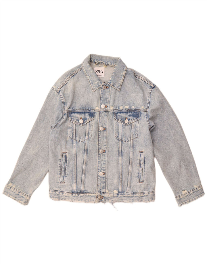Jachetă pentru bărbați ZARA din denim învechit UK 38, bumbac albastru mediu