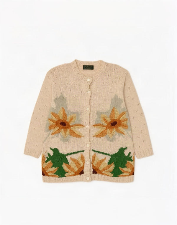 Pulover Cardigan Vintage pentru Damă UK 14 Medium Bej Floral